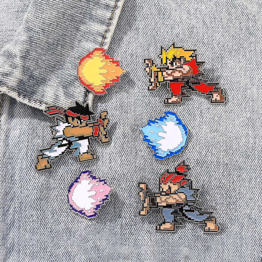 Street Fighter Collectible Enamel Brooches GOUKI RYU KEN Hadoken Pixel Pins Game Badge