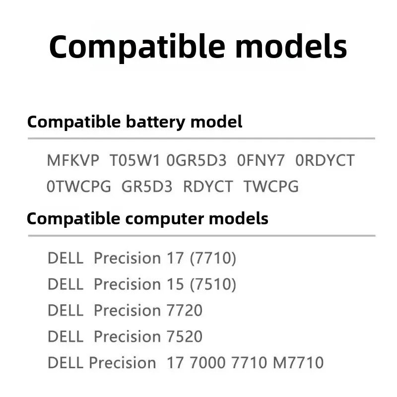 For Dell Precision 7720 7520 7000 7710 7510 M7710 T05W1 MFKVP Laptop  Battery High Capacity Battery Replacement Batteries