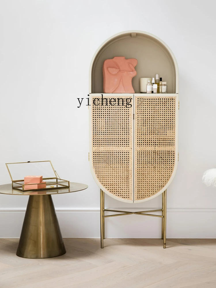 ZC Living Room Locker Model Room Storage Cabinet Post-Modern Solid Wood Rattan Curio Cabinet Entrance Cabinet