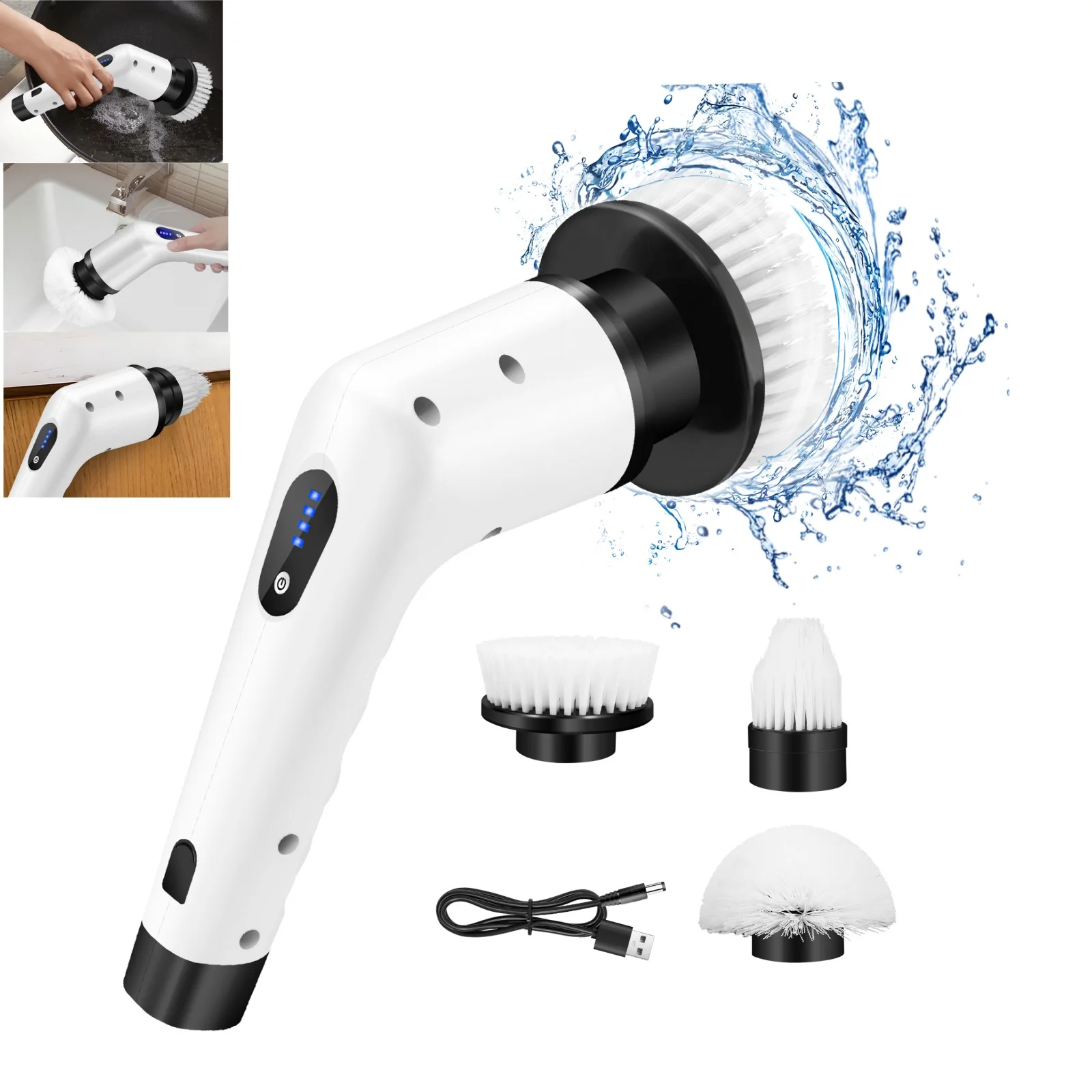 Handheld Electric Cleaning Scrubber 360°Rotation Cleaning Brush Electric Spin Scrubber With 3 Brush Head Kitchen Cleaning Tool