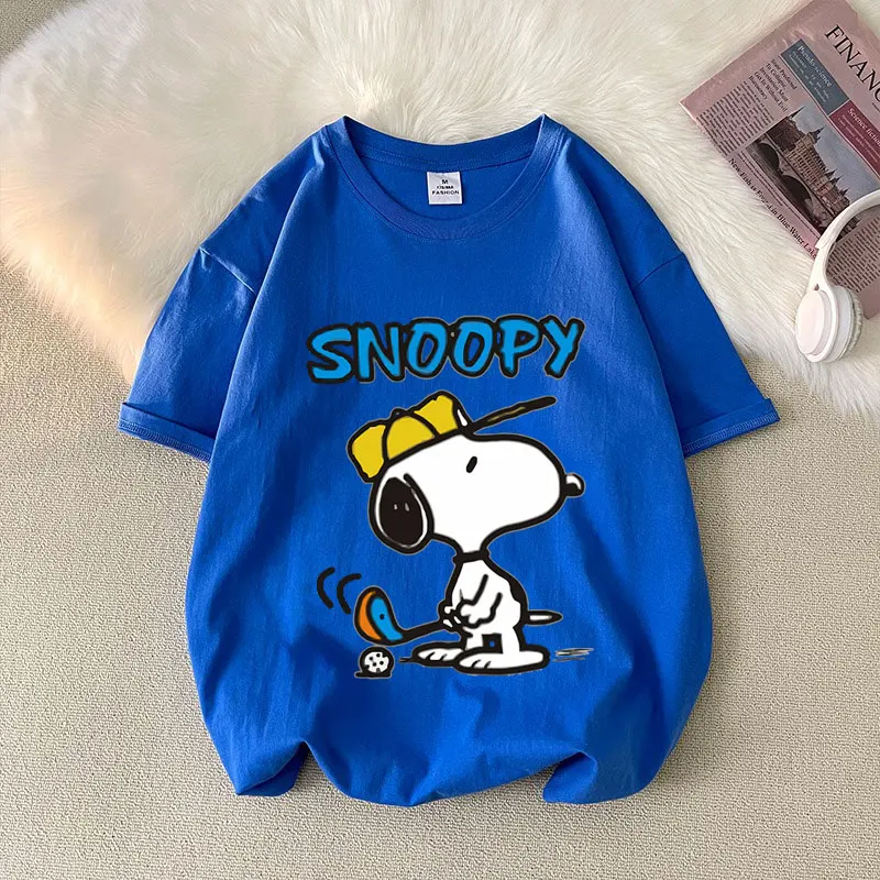 Snoopy Sport Blue Women T-shirt Summer Short Sleeve 100% Cotton Men Tee Shirt Tops Cartoon Anime Fashion Couple Clothes Tops