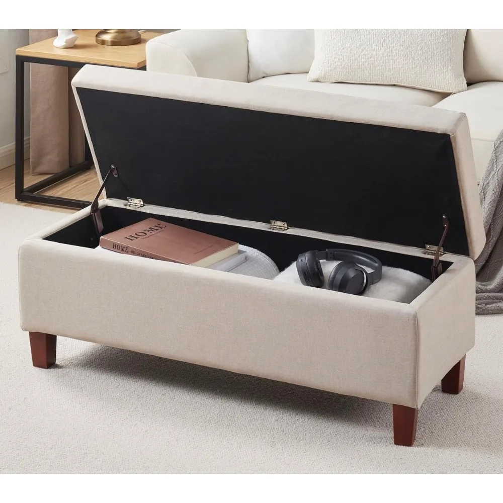 Storage Ottoman Bench Upholstered Rectangle Storage Ottoman with Hinge Lid for Entryway, Bedroom, Living Room, Linen