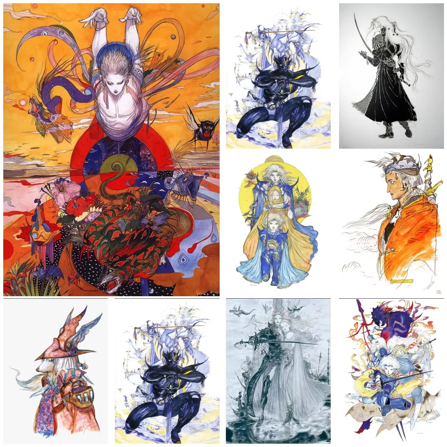 Yoshitaka Amano Final Fantasy Anime Video Game Canvas Art Poster and Wall Art Picture Print Modern Family bedroom Decor