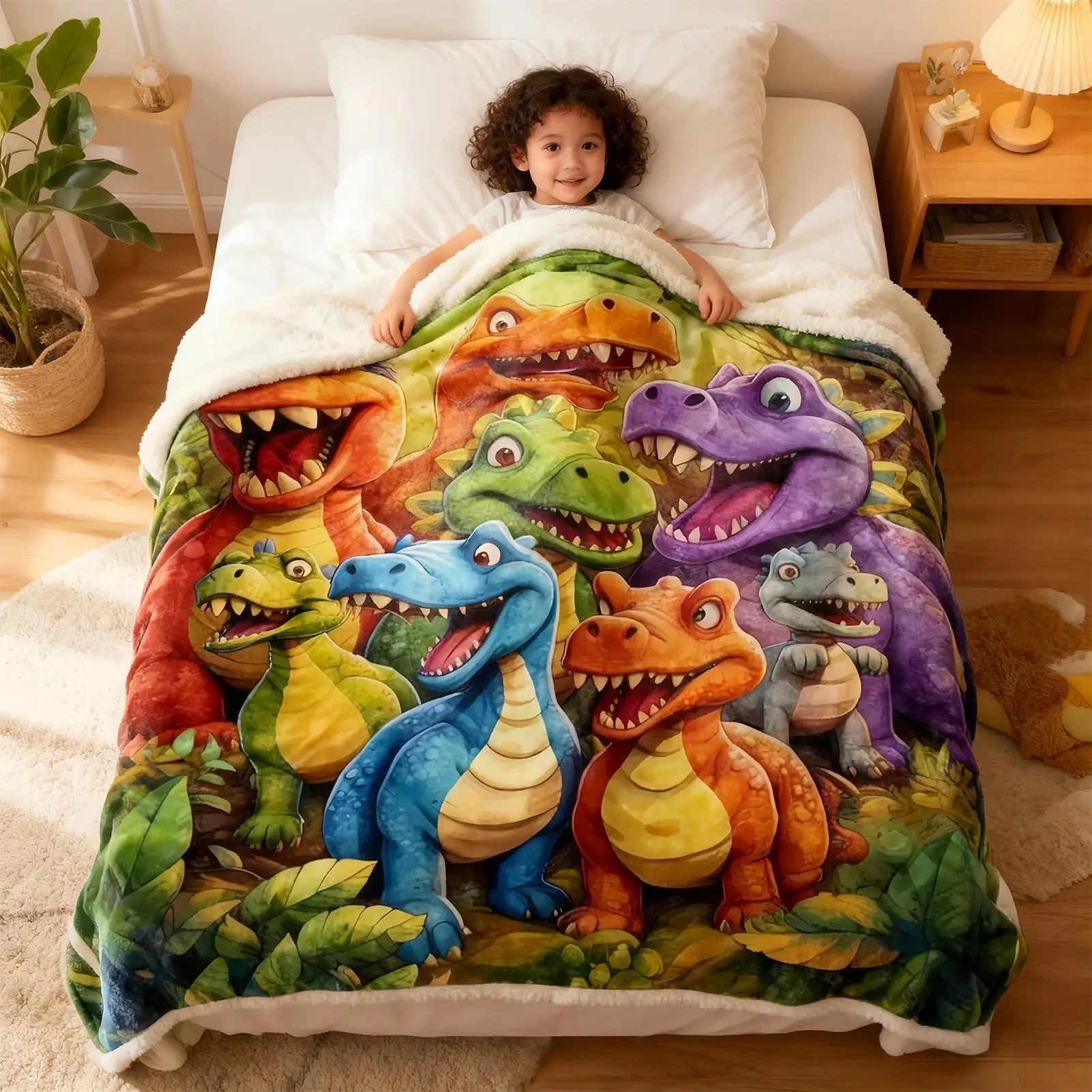 winter blanket for kids Cute Cartoon dinosaur pattern flannel blanket Microfiber colorful chubby dinosaur Bed Blanket kids gifts
