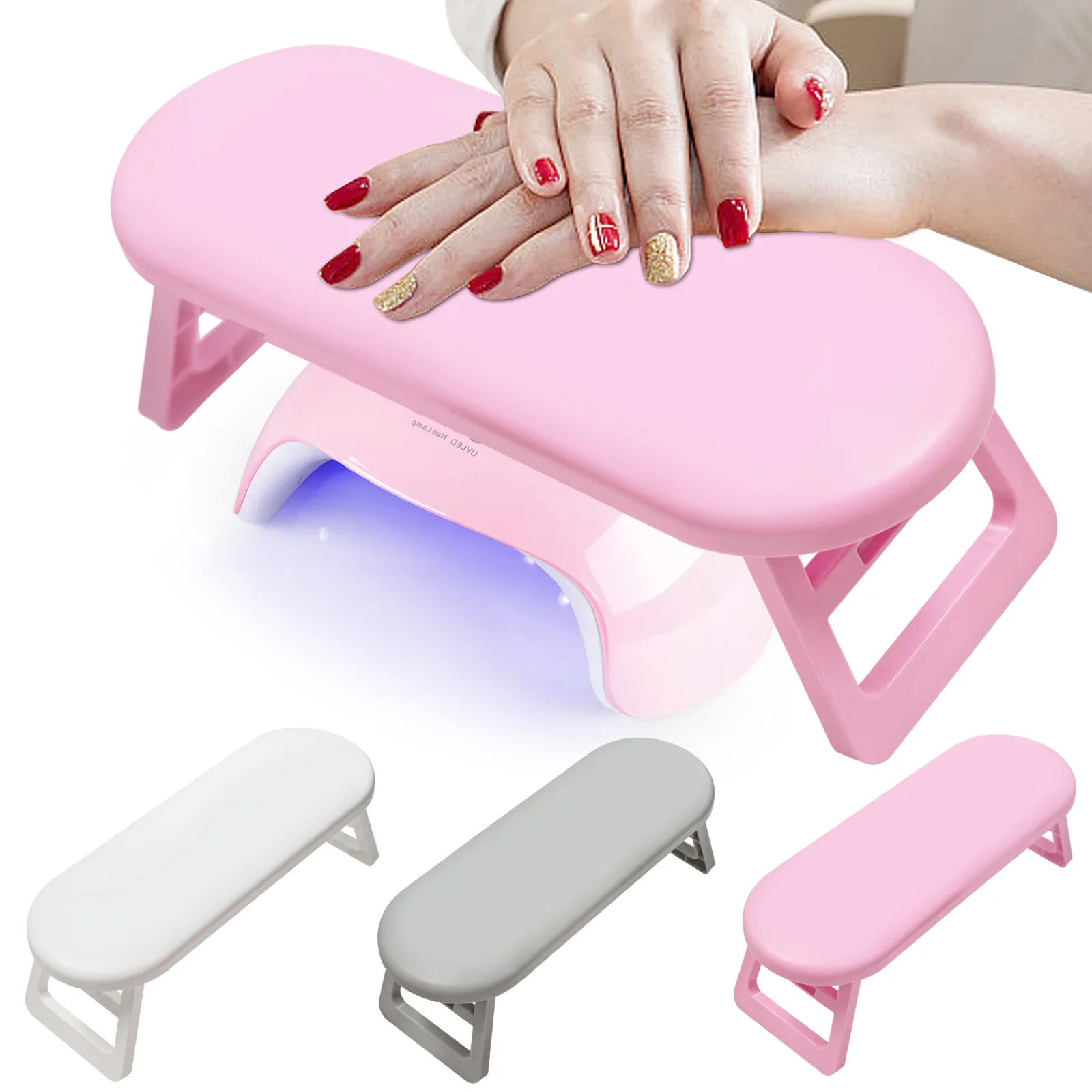 Professional Nail Hand Rest, Foldable Plastic Pillow for Nail Techs & Home Use, Comfortable Acrylic Nail Support - Pink