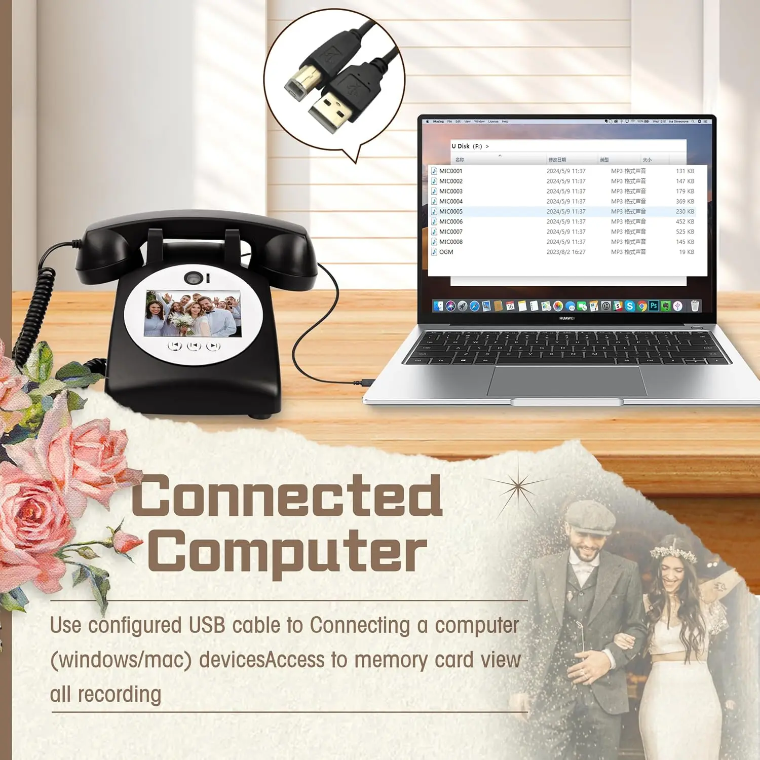 Libro de visitas de vídeo telefónico Retro, grabadora de mensajes de Audio y vídeo de boda para invitados de banquete, letrero de vídeo para invitados, teléfono, deseos de fiesta, vídeo