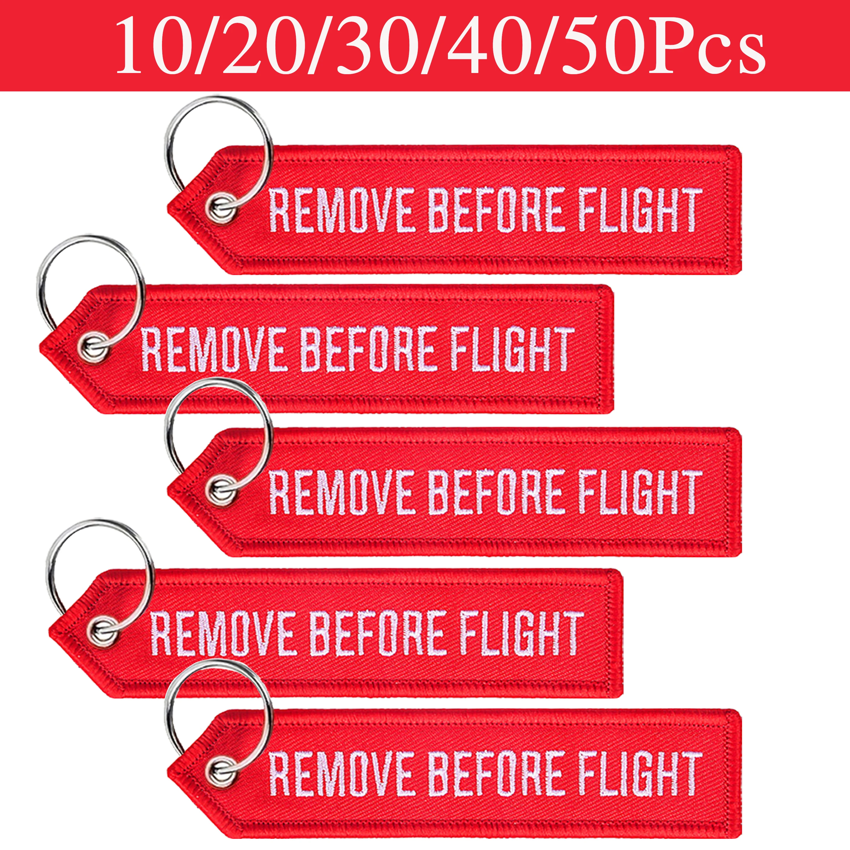 

10-50Pcs Red Embroidery Key Chain Remove Before Flight Keychain for Men Aviation Gifts Luggage Tag Label Fashion Keychains