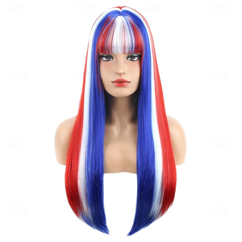 

HAIRJOY Synthetic Hair Wig Women Red Blue White Fun Wig 4th of July Wigs Long Straight Cosplay Costume Wig