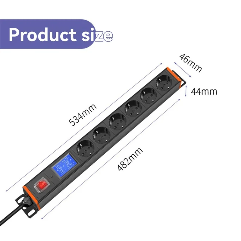 A25P European Standard Rack Mount Power Strip 6 Outlets With Digital Voltage Display Socket For Network Cabinets