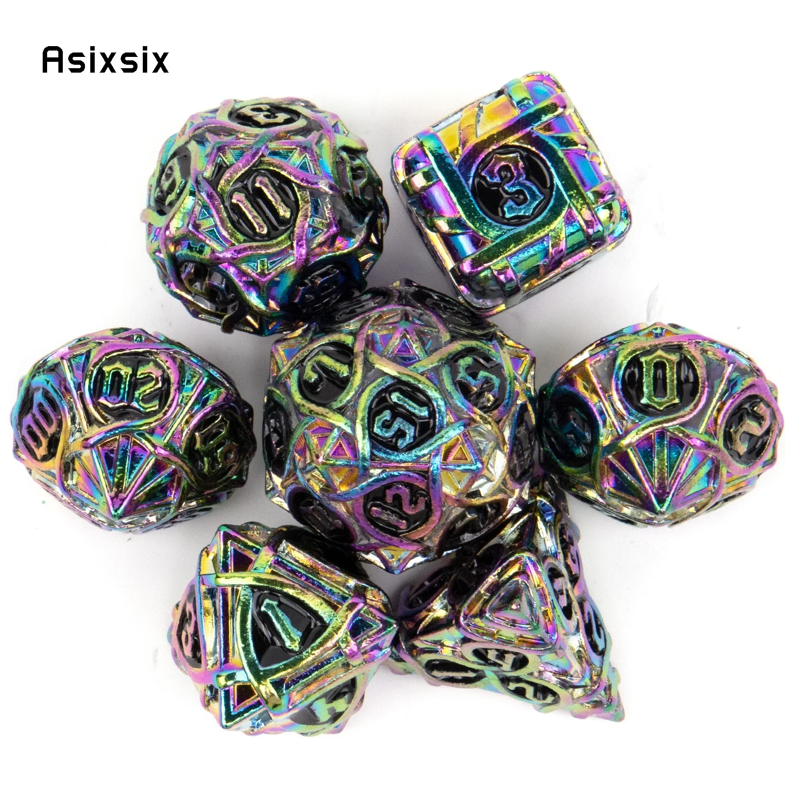 

7 Pcs Colorful Stripe Metal DicePerfect For Rpgs, Board Games, And Card Games.Dice For Games, Dnd Dice Set
