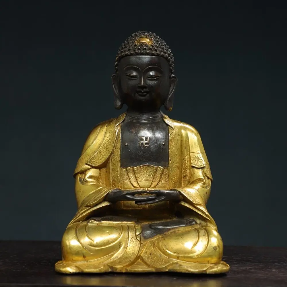 

7.1" Antique Tibet Tibetan Buddhism Temple Bronze gilt Shakyamuni Buddha Statue