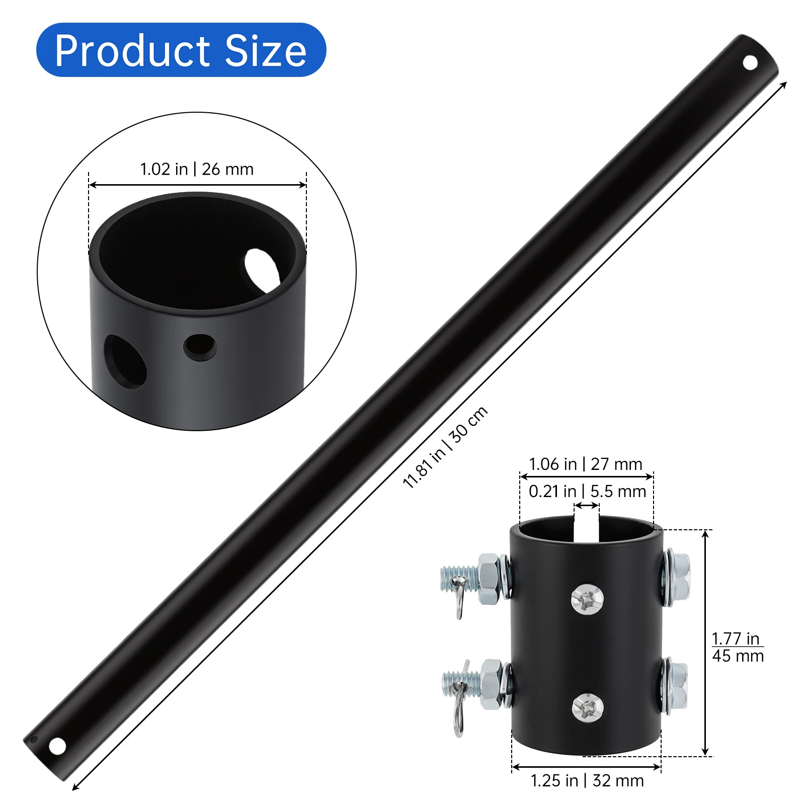 12Inch / 24Inch Ceiling Fan Downrod with Coupler 1-Inch Diameter Ceiling Fan Extension Rod Down Rods for Ceiling Fans