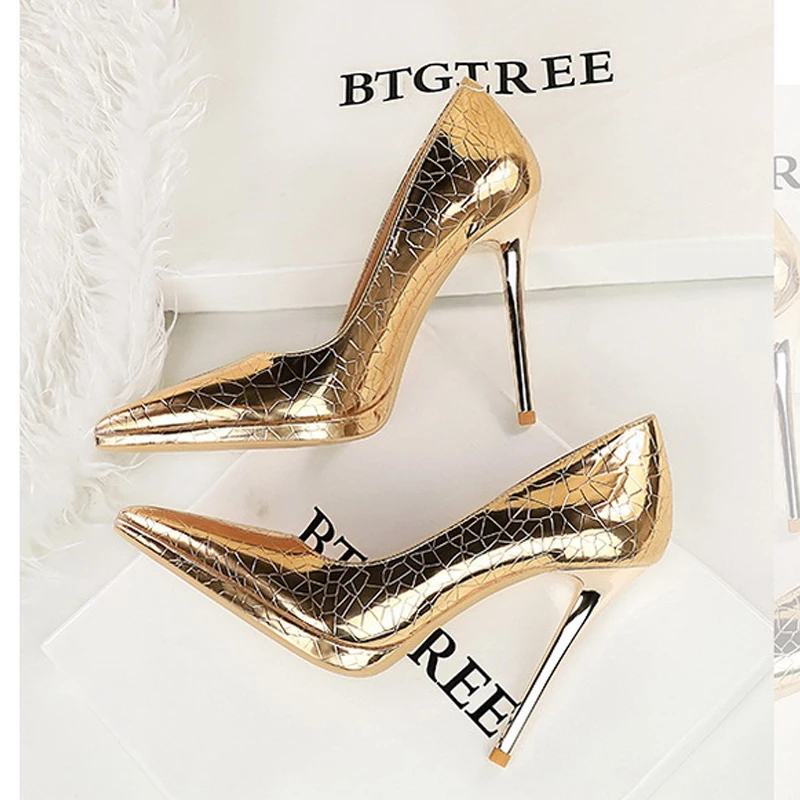 BIGTREE Spring Fashion Silver Gold Pointed Toe Woman Pumps Platform Thin Heels Party Ladies Shoes Zapatillas De Mujer