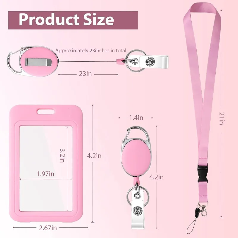 3pcs/set Double-sided Transparent PP Card Sleeve Card Shell Student Badge Reel with Lanyard Easy To Pull