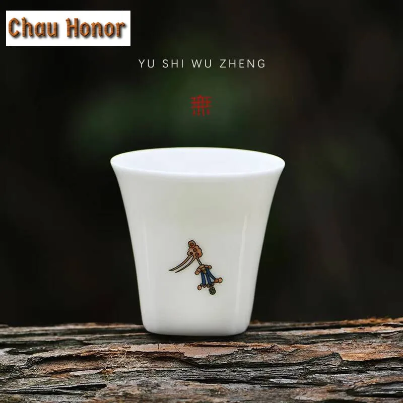 2pc/set Dunhuang Frescoes Ceramic Teacup Dehua White Porcelain Teaware Small Fragrant Master Cup Japanese Sake Wine Cups 60ml