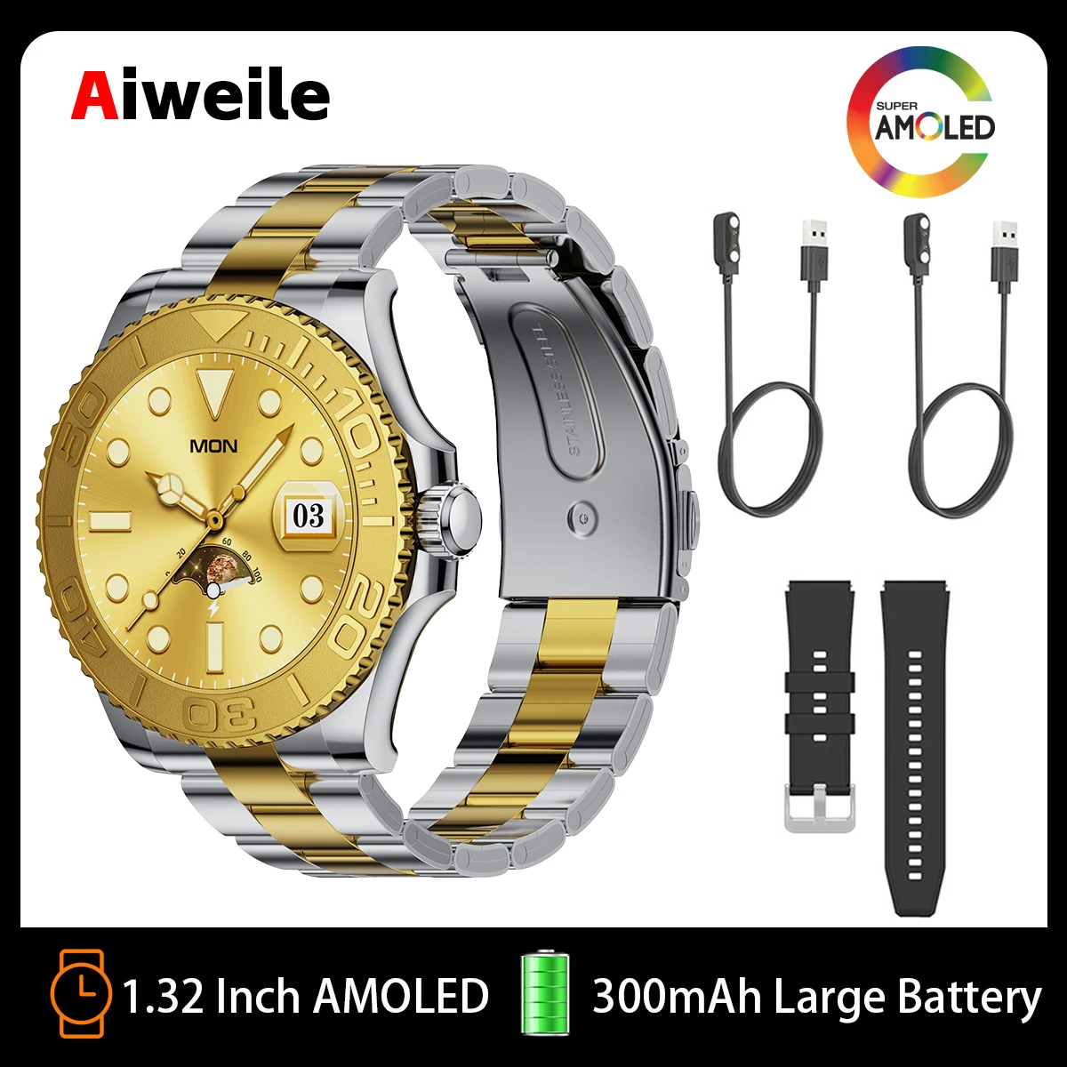 AMOLED Screen Smartwatch for Men Sports Modes Bluetooth Call Yacht Range Master Smartwatch High Quality AW46 1.32 Inch Screen