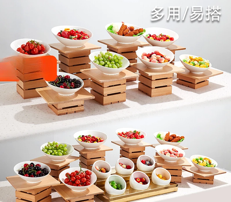 

Light Luxury Buffet Table Food Display Rack Fruit Salad Plate Commercial Wooden Tea Rest Placement Table Hot Pot Seasoning Bowl