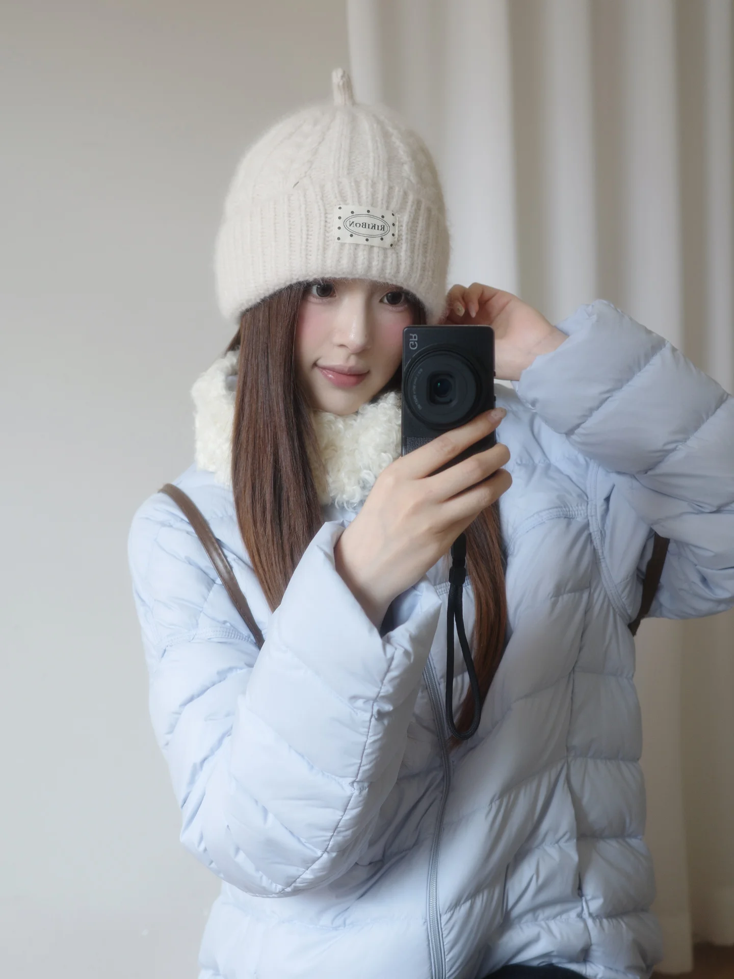Cute Antenna Jacquard Knitted Hat For Women, Slimming Face Effect Beanie Warm Winter Hat Slouchy Hat