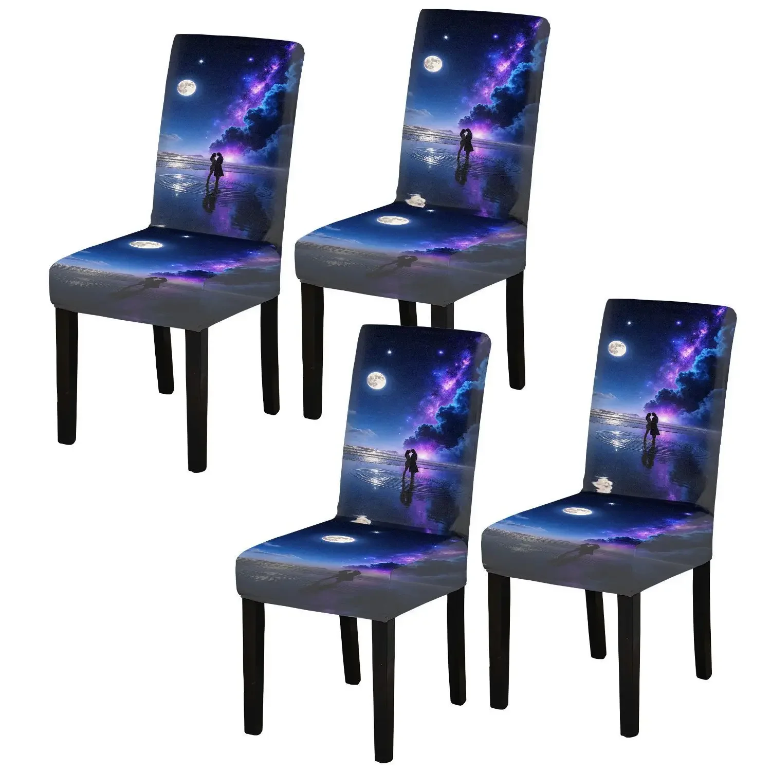 High-elastic printed dining chair cover, natural scenery night sky galaxy pattern, suitable for home dining tables and chairs