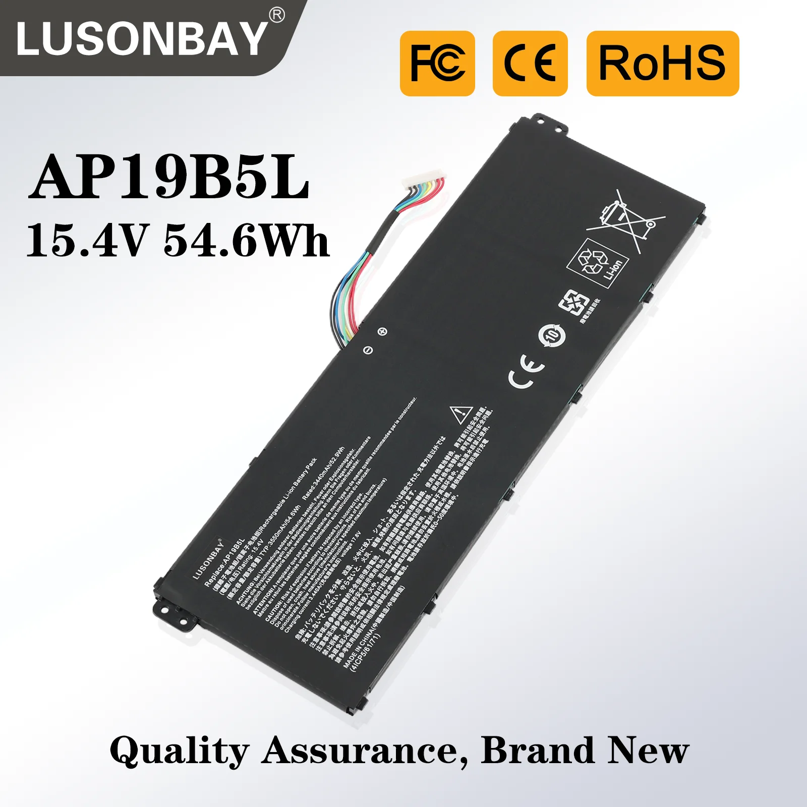 LUSONBAY AP19B5L Battery For Acer Aspire A515-44-R5XW A515-43 Sf314-42 SP314-21N-R5FR A515-44-R5XW Vero AV15-51 15.4V 3550mAh