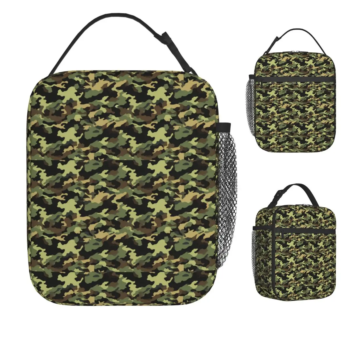 Green Hunting Camouflage Pattern Lunch Bag Travel Lunch Box For Women Funny Print Thermal Tote Handbags Oxford Cooler Bag