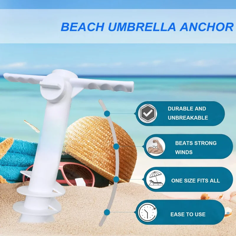 Beach Umbrella Sand Anchor Heavy Duty Umbrella Base With 5 Spiral Threads Universal Fit For Most Beach Umbrellas White image 3