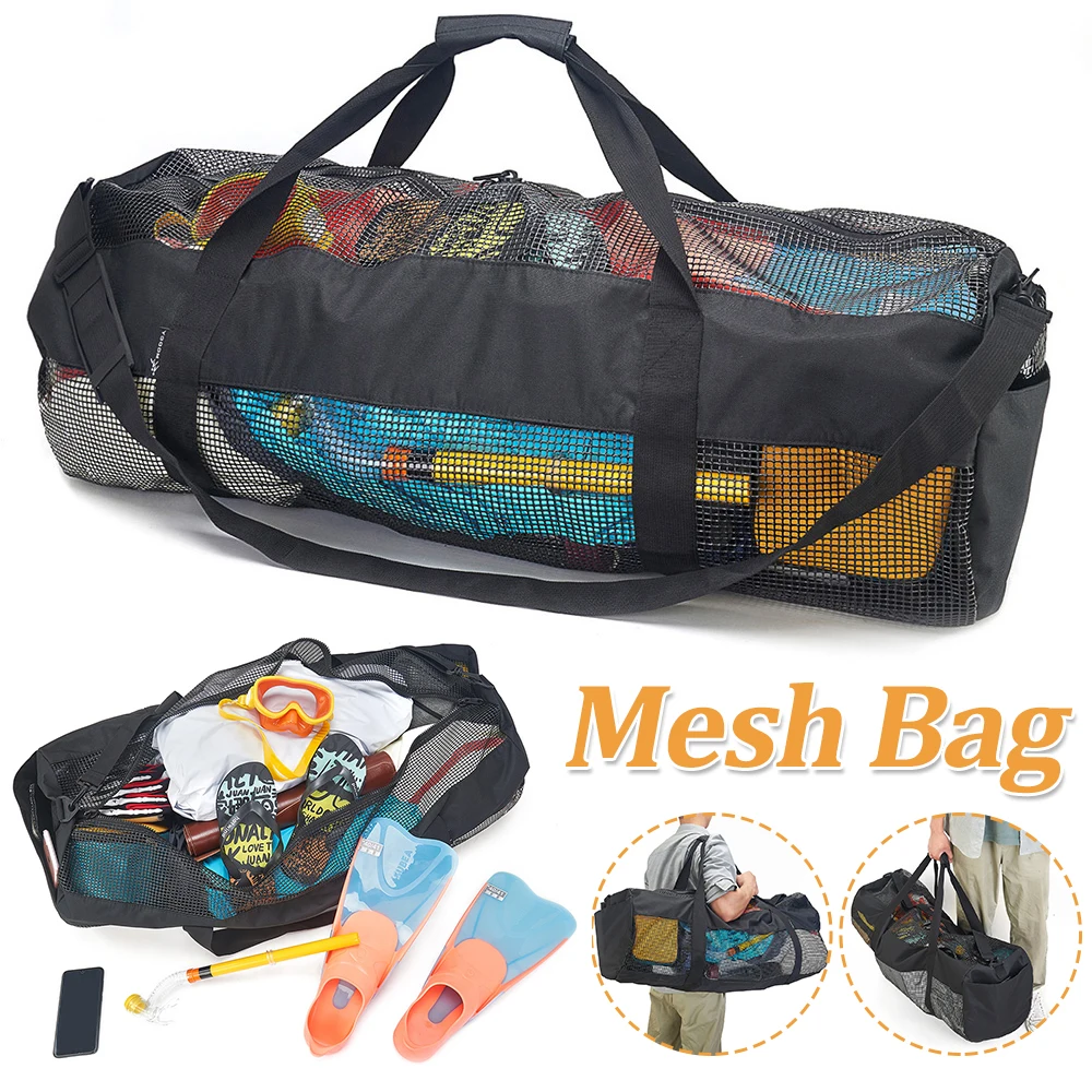 

Multifunctional Mesh Duffel Bag with Adjustable Strap Shoulder Bag Large Capacity Mesh Gear Bag for Surfing Swiming Scuba Diving
