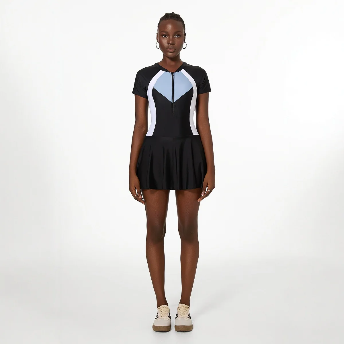 

Women Short Sleeve Quick-Drying Front Zipper Spandex Bathing Push Up SwimSuit One Piece Professional WaterProof Beach SwimWear