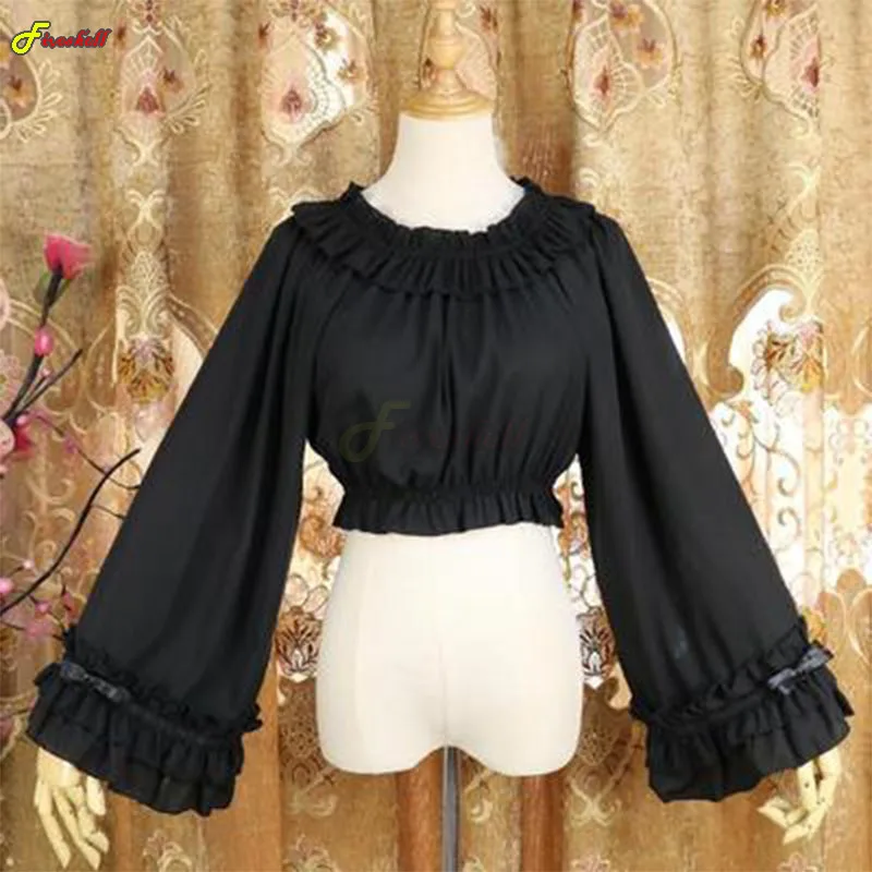 Women Medieval Shirt White Lolita Vintage Victorian Renaissance Steampunk Gothic Blouse Ladies Short Design Party Lace Tops