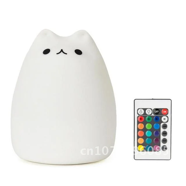 Adorable Cat Night Lamp Colorful LED Remote Control Silicone Night Light Kids Baby Bedroom Desktop Decor Ornaments USB Charge