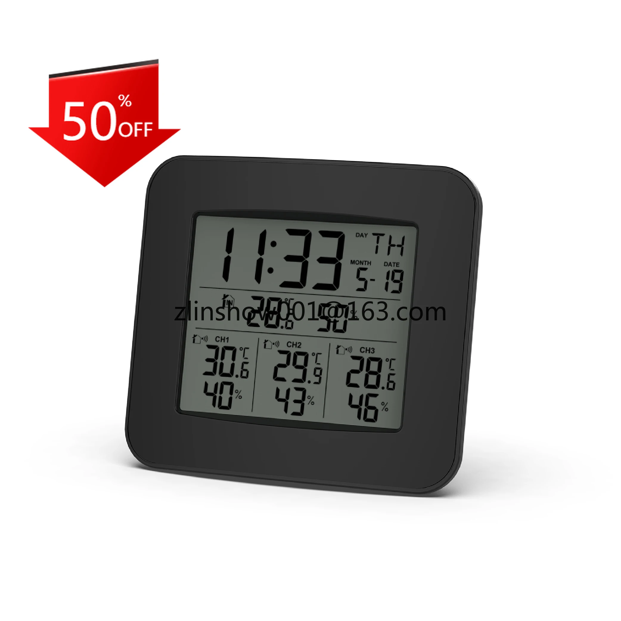 

Time Display Indoor Outdoor Temperature Humidity with Three Sensors