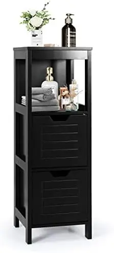 

Bathroom Cabinet, Freestanding Wooden Side Cabinet with 2 Adjustable Drawers, Space-Saving Floor Cabinet Room Bathroom Bedroo