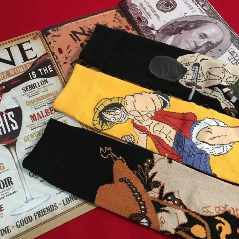 3 Pairs Trendy Brand Japanese Cartoon Anime Movie Character Pattern Women's Medium Socks Hip Hop Street Sports Socks