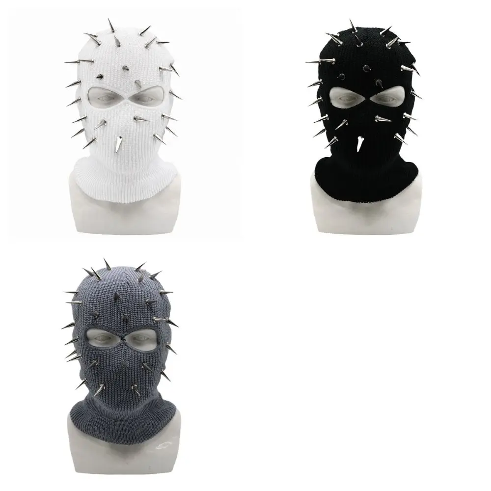 Spiked Knitted Rivet Hat Lightweight Stretchable Pullover Knitted Hat Windproof Winter Warm Full Face Mask Cosplay