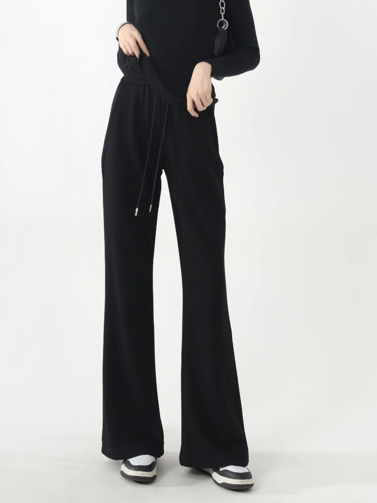 

Faionable Fce Lined Thi High Waist Dstring Flared Pants Women Autumn Winter plus Size Slimming Yoga Floor Length Tr...