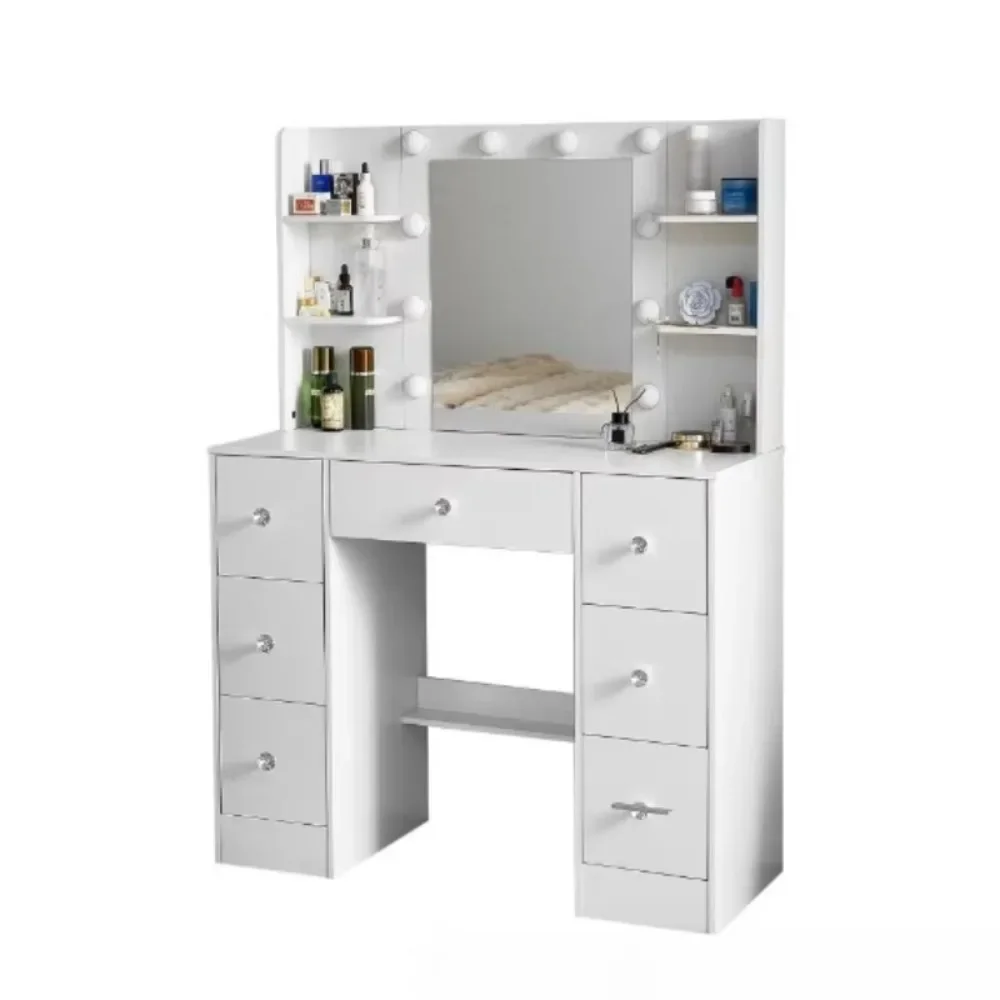 Modern Makeup Dresser LED Lighting Mirror Spacious Storage Beauty Daily Bedroom Bathroom Hotel Manufacture Wood MDF
