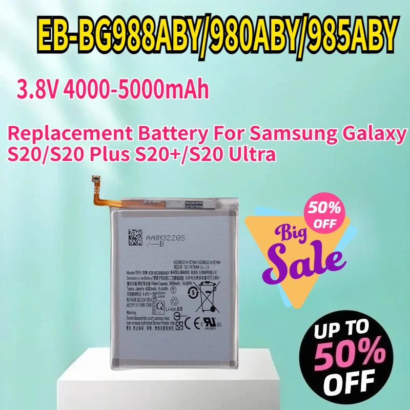 

Сменный аккумулятор 3,8 В, 4000-5000 мАч EB-BG988ABY EB-BG980ABY EB-BG985ABY для Samsung Galaxy S20/S20 Plus S20+/S20 Ultra