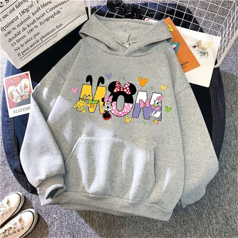 Harajuku Vintage Cartoon Disney DAD MOM Letters Graphic Women Hoodies Autumn Winter Tops Casual Simple Sweatshirts Unisex