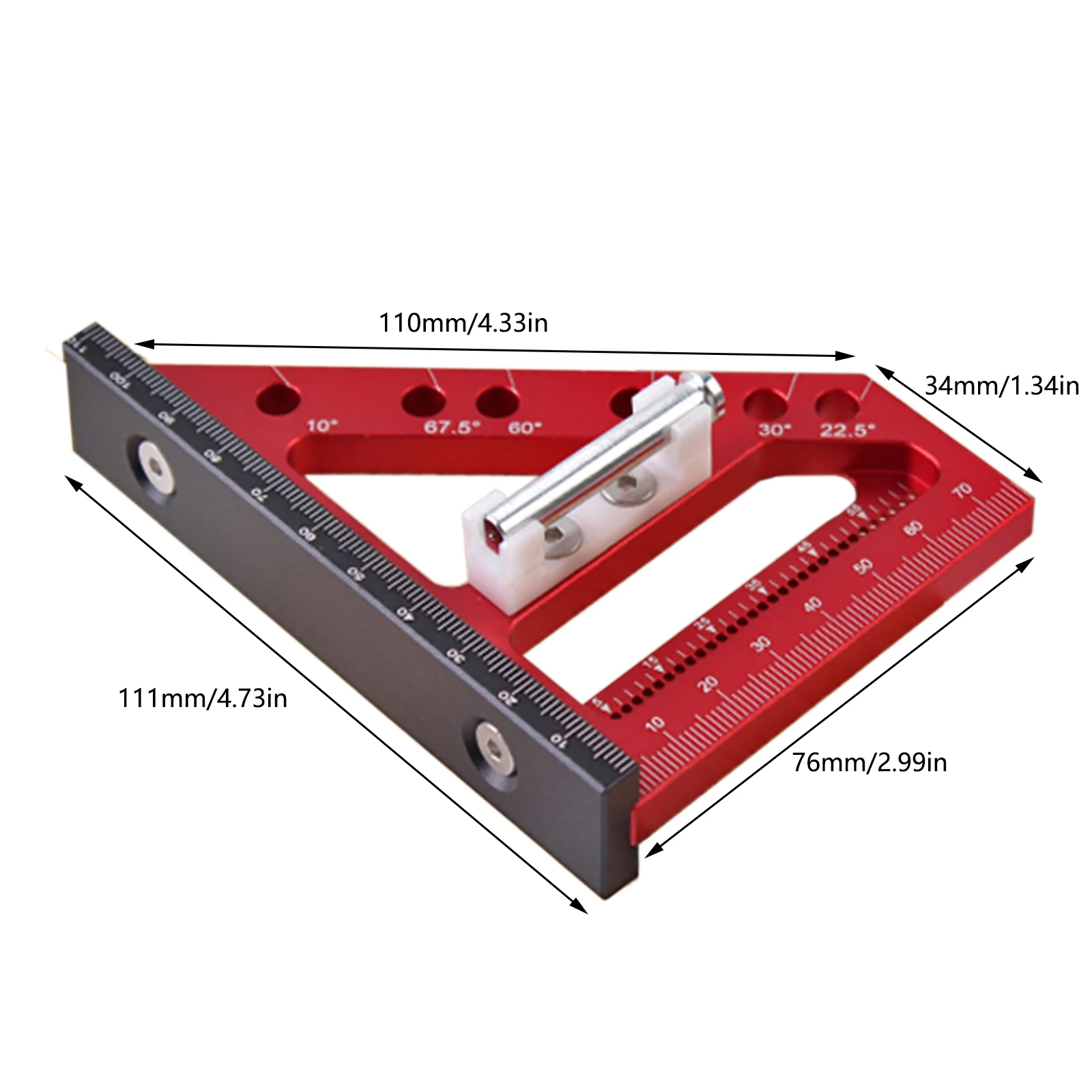 1Pc 3D Multi Angle Measuring Ruler 22.5-90 Degree Aluminium Carpentry Square Protractor Drawing Line Ruler Miter Triangle Layout