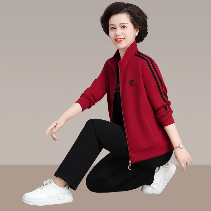 

Новый модный повседневный спортивный костюм-тройка для женщин: свободный комплект для активного отдыха и бега весна-осень