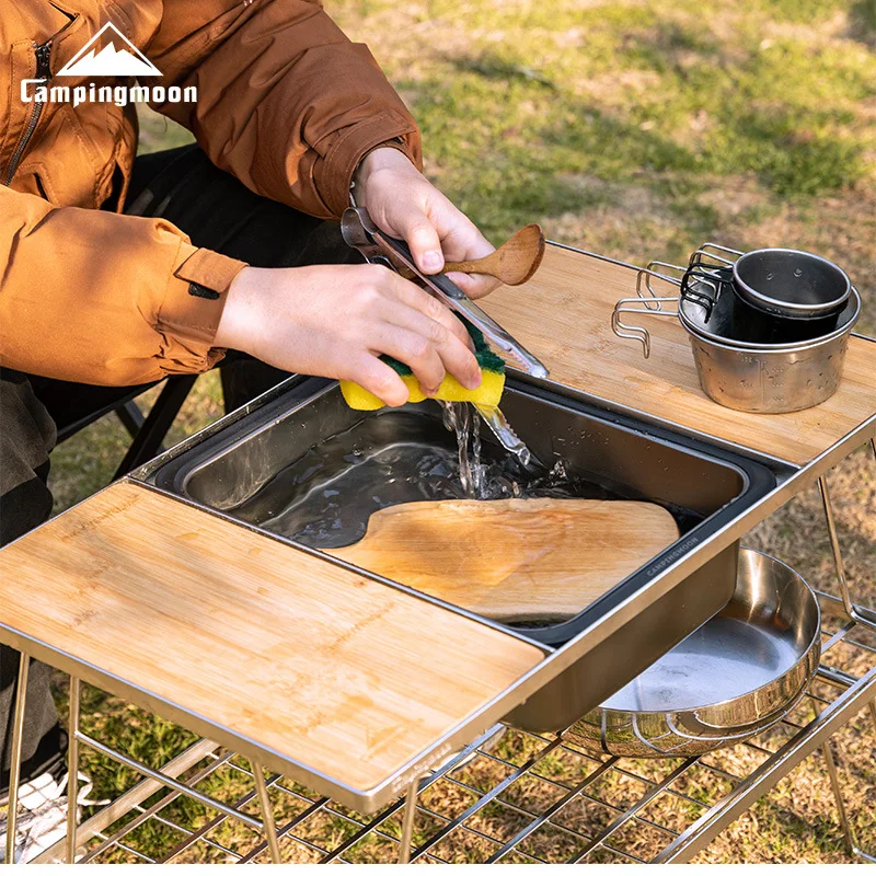 CAMPINGMOON CK-26 IGT One-unit Sink Camping 304 Stainless Steel Dishwashing Sink Multi-functional Water Storage Basin