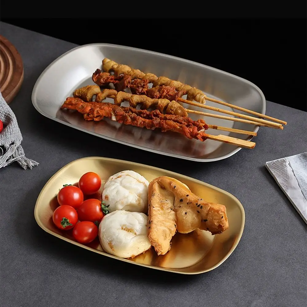 Stainless Steel Picnic Dinner Plate Smooth Edge Portable Dessert Salad Plate Stackable Rust-Resistant Food Serving Tray