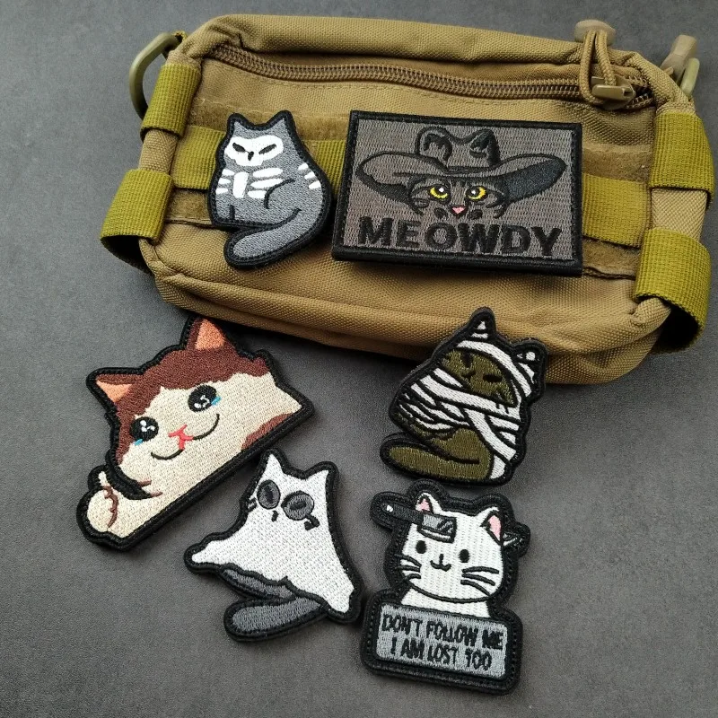 Patches de bordado para decoração de braçadeira, Patches Bordados Série Cat, Luminous Meowdy, Atadura Ferido, NÃO ME SIGA EU SOU PERDIDO DEMAIS, Engraçado Como, Bonito