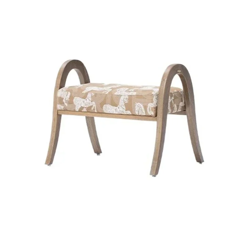 Horse embroidery shoe changing stool, multi-use solid wood bed tail plus study pedal