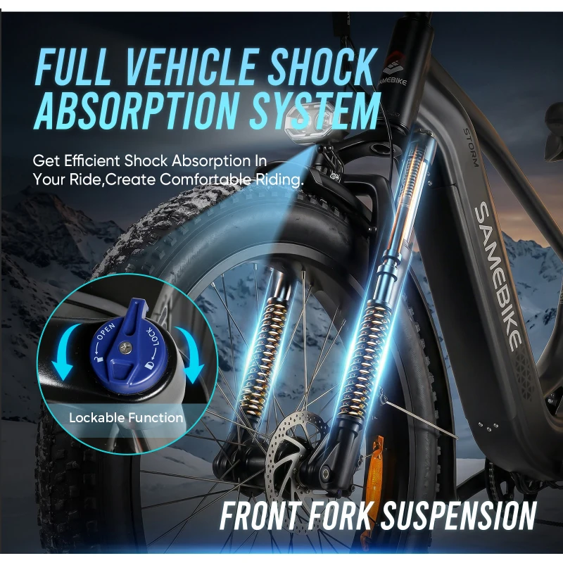 E-Bike for Adults,SAMEBIKE STORM  1800W Motor, 48V 20Ah Removable Lithium Battery, 31MPH Max Speed，26 inch Fat Tire Full Suspension Electric Mountain Bike Hydraulic Disc Brakes, Long Range Off-Road Beach Snow Bicycle。 image 9