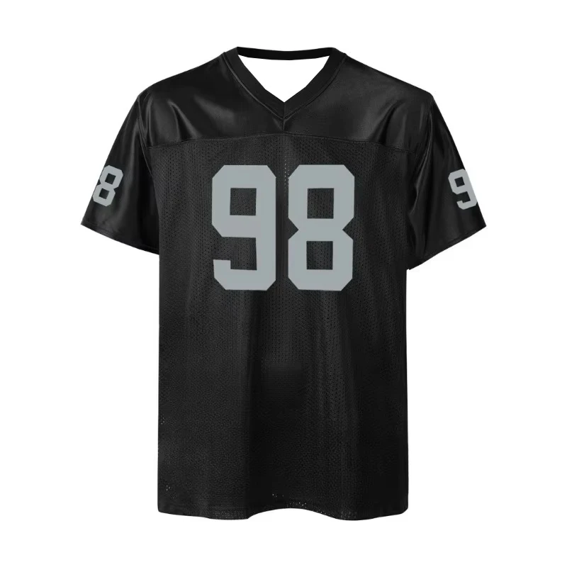 New #98 Retro Black Breathable Sports Jersey V-Neck Football Jersey Athletic Football Shirt Practice Sports Uniform Sweatshirt