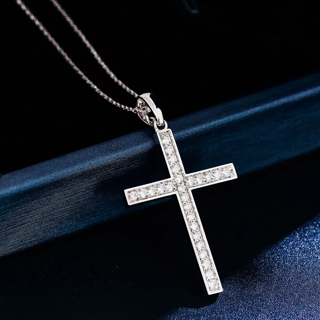 Provence 10K white gold chain necklace lab diamond cross pendant necklace for men women Customized Birthday Gift fine jewelry