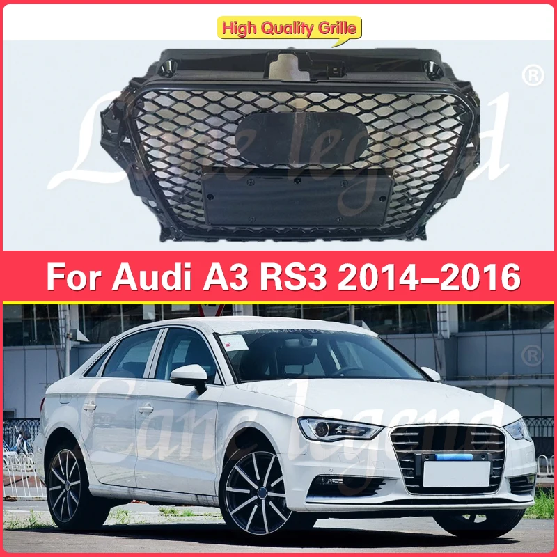 Glossy Black  Radiator For RS3 Style Front Bumper Hood Cover Sport Hex Mesh Honeycomb Hood Grill for Audi A3/S3 2014 2015 2016