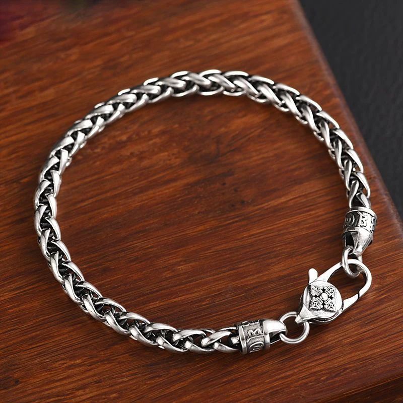 925 Sterling Fashion Silver Vintage Bracelet 18/20/22cm Twist Chain Quatrefoil Lobster Clasp Men Birthday Party Jewelry Gift