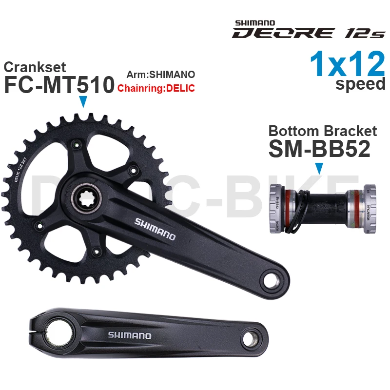 SHIMANO DEORE M6100 MTB Crankset FC-MT510-1 and Bottom Bracket SM-BB52 Grpupset